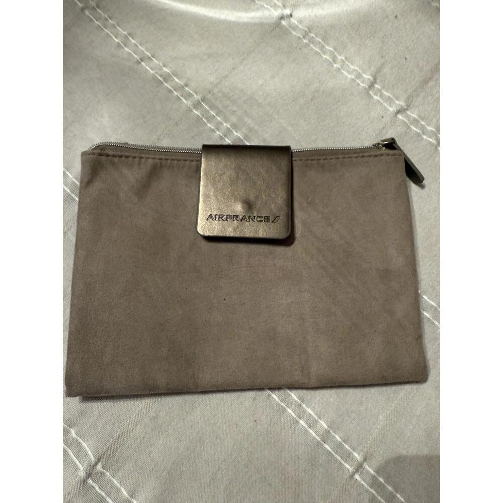 AIR FRANCE Airlines WALLET Pouch BAG Amenity Khaki suede Dual ZIP